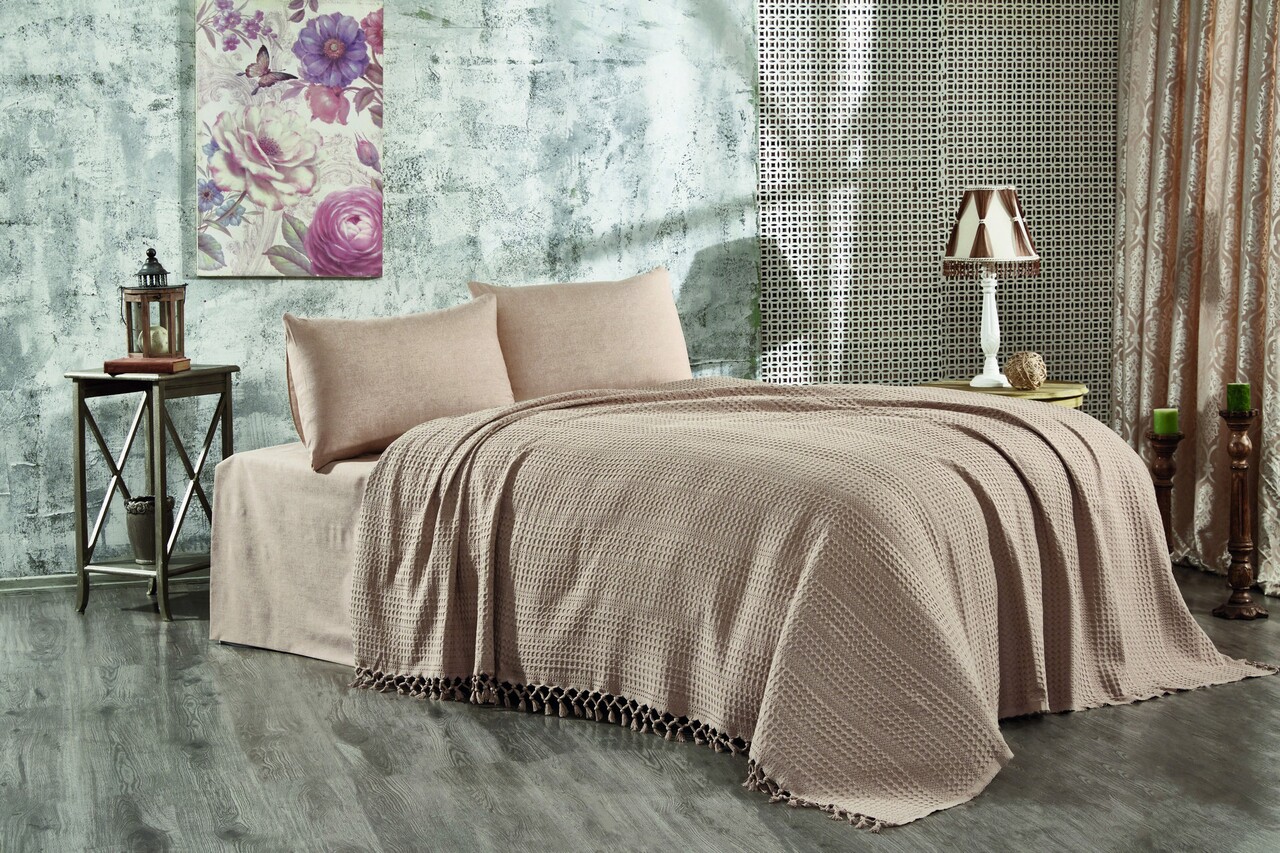 Cuvertura Double Pique, 220x240 cm, 100% bumbac, Lotus, Whitney, cappuccino - imagine 5